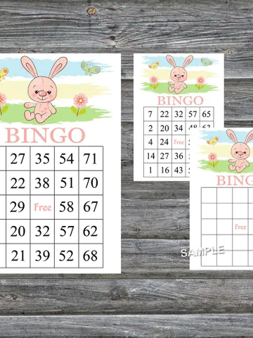 Pink Rabbit bingo cards,Rabbit bingo game,Rabbit printable bingo cards,60 Bingo Cards,INSTANT DOWNLOAD--310 $3.95