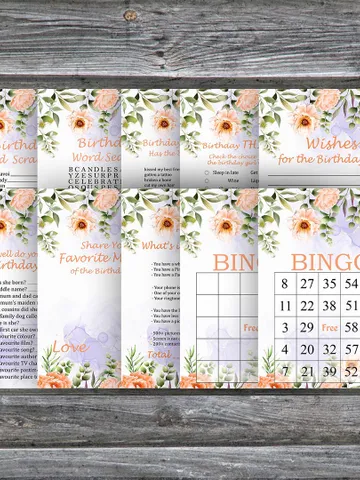 Pastel Flowers Birthday Party Games bundle,Adult birthday games package,Printable Birthday Games,INSTANT DOWNLOAD $5.95