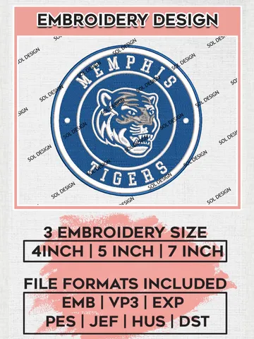 NCAA Memphis Tigers Round Logo Embroidery, NCAA Memphis Tigers Logo Embroidery files, NCAA Teams, Machine embroidery designs, Digital Download $6.99
