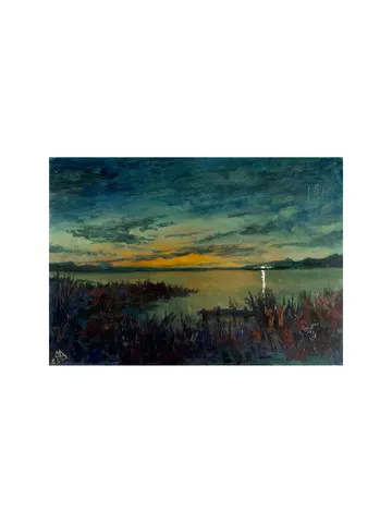 Night Lake Twilight Painting 8,5x12" ORIGINAL PAINTING Blue Hour Landscape Impressionist Signed by artist Marina Chuchko