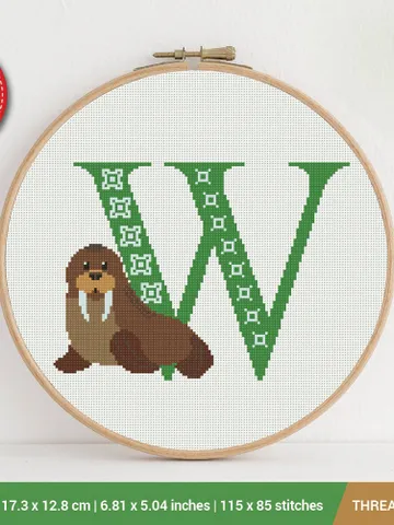 Letter W Walrus ABC Cross stitch pattern | Embroidery Pattern | Instant Download | Embroidery Designs $5.37