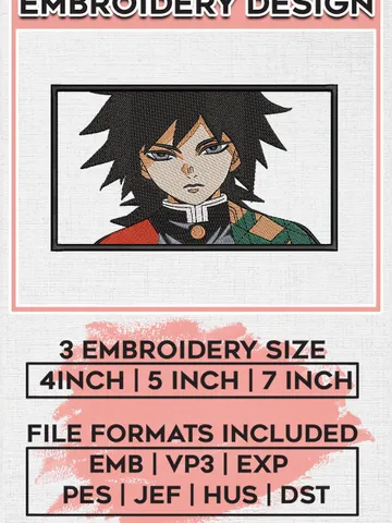 Tomioka Giyu Embroidery Designs, Kimetsu No Yaiba Anime Embroider Files, Machine Embroidery Digital Download EMB_ANIME_38 $6.99