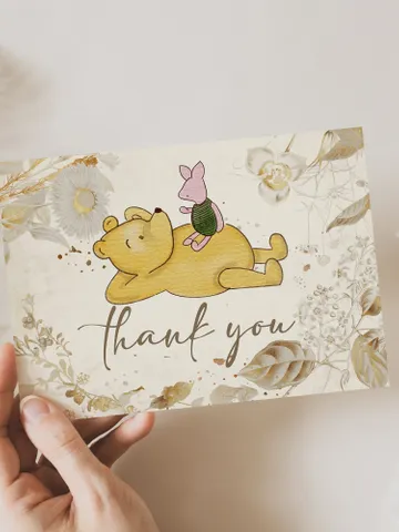Editable Thank you card Winnie the Pooh; Winnie the Pooh 1st Birthday; Printable thank you cards; Winnie the PoohPooh Party Decoration;flw12 $10.45