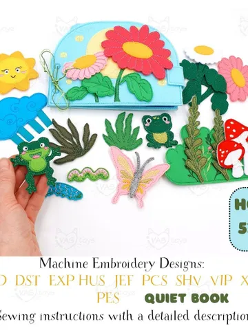 Insect Quiet Book ITH Embroidery Design Set, Felt Bug Activity Book Pattern, Mini Nature Learning Toy, 5x7 Hoop Download $20.00