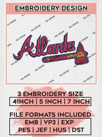 MLB Atlanta Axe Logo Embroidery Files, MLB Atlanta Braves Team Embroidery, MLB Teams, 3 sizes, MLB Machine embroidery designs, Digital Download $6.99