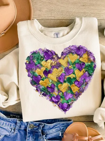 Mardi Gras Heart Brushstroke png, Coquette Bow Mardi Gras Shirt Mardi Beads Louisiana Festival,New Orleans Carnival Heart Brushstroke png $4.18