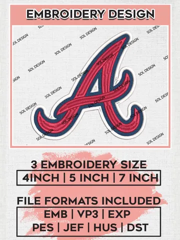 Atlanta Braves MLB Team Logo Embroidery Files, MLB Atlanta Braves Team Embroidery, MLB Teams, 3 sizes, MLB Machine embroidery designs, Digital Download $6.99