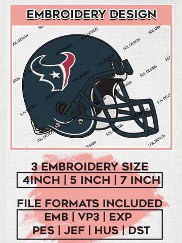 NFL Houston Texans Helmet Embroidery Design Files, NFL Texans, NFL Embroidery Designs, NFL Houston Texans Machine Embroidery Design, Digital Download $6.99