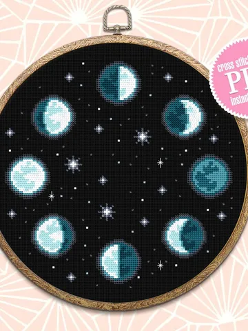 Moon phases cross stitch pattern download PDF Space cross stitch, Lunar pattern PDF, Simple cross stitch chart, Moon phase decor #L59 $3.95