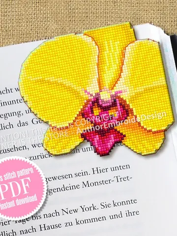 Corner bookmark cross stitch pattern PDF download Yellow orchid cross stitch chart Flower bookmark pattern digital PDF Book lover gift #B315 $4.10