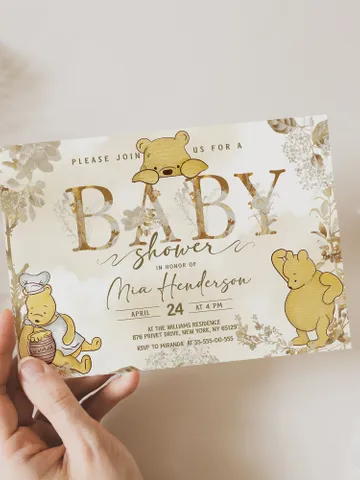 Classic Winnie Pooh Baby Shower Invitation; Neutral Baby Shower Template; Wizard Baby Shower Invite; Honey Bear Invite; Winnie Pooh pooh1 $11.62