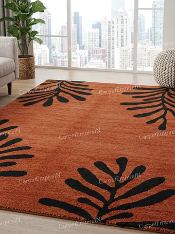 8x10 Area Rug, Rustic Burnt Orange - Modern Botanical Wool Rug, kids decor, Floral Carpet, Contemporary, Home Decor 4x6,5x7,6x9,8x10,9x12. $233.80