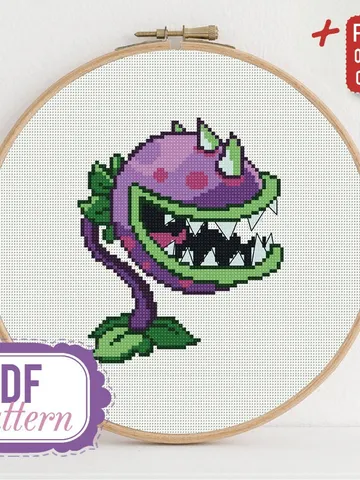 Cross stitch pattern Chomper Cross stitch pattern Plants vs Zombies PDF Format Instant Download Home decor Modern $6.80