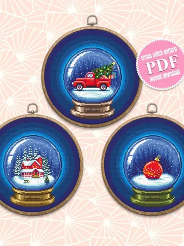 Merry Christmas cross stitch pattern PDF download Set of Snow ball cross stitch chart, Christmas pattern digital PDF, Vintage red truck #N62 $11.90