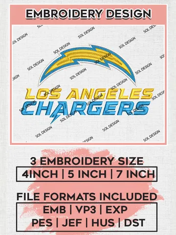 Los Angeles Chargers Embroidery Designs, NFL Chargers Embroidery Designs, NFL Embroidery Designs, NFL Los Angeles Chargers Machine Embroidery Design, Digital Download $6.99