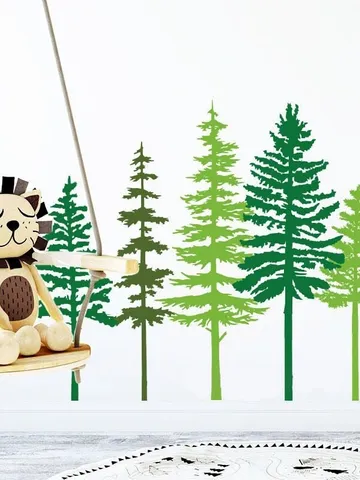 3 Color Pine Tree Forest Wall Decals - Tree Wall Decals, Forest Mural, Forest Scene Decals, Large Wall Decals, Children's Forest Decals ga80 $48.99