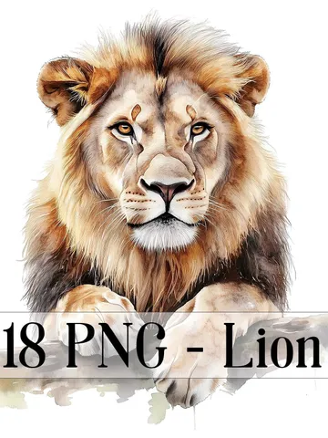 18 Lion PNG Bundle, Printable Watercolor Lion clipart, High Quality PNGs, Digital download, High resolution, Paper crafts, junk journals $2.64