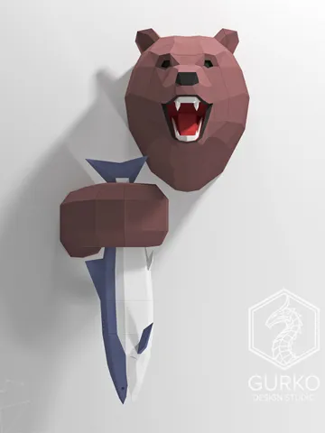 Papercraft Bear With Fish, Digital Template, PDF Download, Gurko, Trophy, 3D Low Poly, Pepakura, DIY Origami, Paper Decor, DIY Gift $24.00