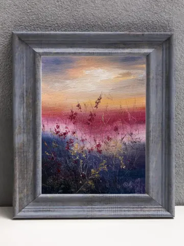 Sunset Oil Painting Meadow Wall Art Field Original Painting $62.87
