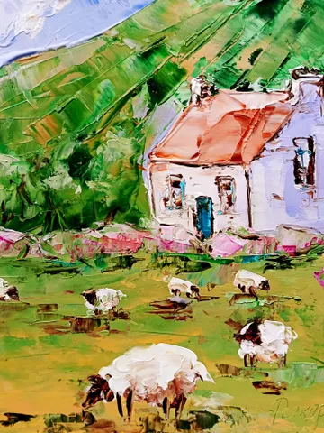 Ireland Painting Sheep Original Art Irish Landscape Oil Painting Farm Small Artwork $160.00