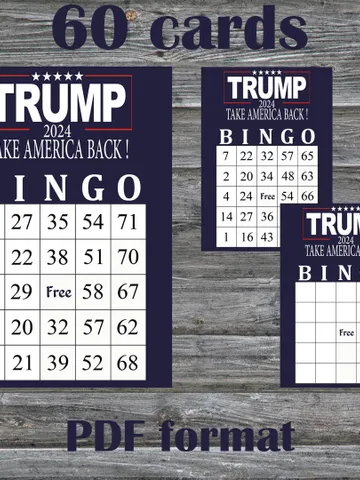 Trump bingo cards,Printable bingo trump,Donald Trump bingo card,Trump Bingo,60 Printable Bingo Cards--2 $5.95