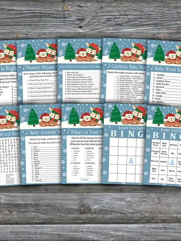 Christmas Deer baby shower games bundle,Christmas animals Baby Shower games pack,Fun Baby Shower Games,9 Printable Game $5.95