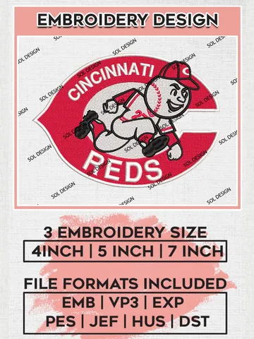 Cincinnati Reds MLB Team Logo Embroidery Design Files, MLB Cincinnati Reds Team Embroidery, MLB Teams, 3 sizes, MLB Machine embroidery designs, Digital Download $6.99