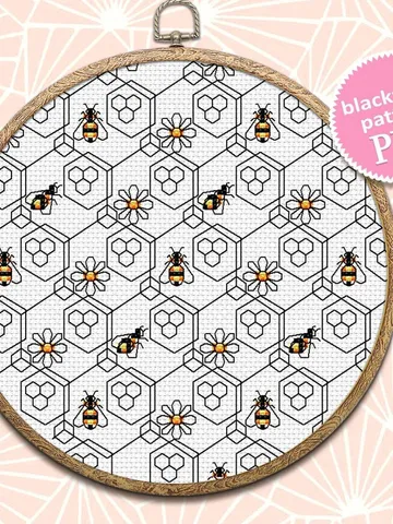 Bee geometric blackwork pattern PDF Honeycomb seamless pattern, Backstitch repeating pattern embroidery, Bee cross stitch download PDF #W2 $4.10