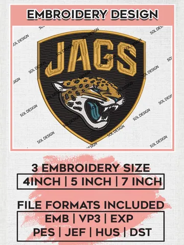 NFL Jacksonville Jaguars Embroidery Designs, NFL Jaguars, NFL Embroidery Designs, NFL Jacksonville Jaguars Machine Embroidery Design, Digital Download