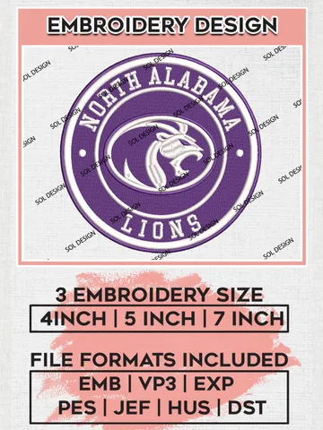 NCAA North Alabama Lions Round Logo Embroidery, NCAA North Alabama Team Logo Embroidery files, NCAA Teams, Machine embroidery designs, Digital Download $6.99