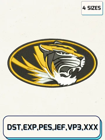 Missouri Tigers Logos Embroidery Design Files, NCAA Logos Embroidery Designs, Machine Embroidery Files, 4 Sizes