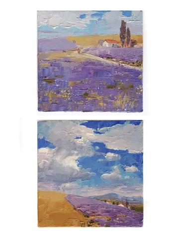 Lavender field mini canvas painting set of two. Oil painting original $95.00