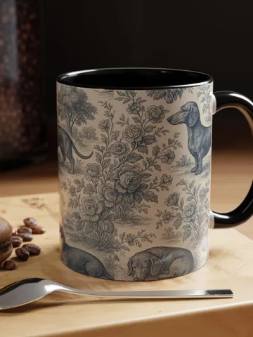 Dachshund French Toile de Jouy Ceramic Mug, Toile Coffee Cup for Doxie Mom, Sausage Dog Lover Gifts, Dog Tea Drinkware, Gift For Dog Lovers $12.93