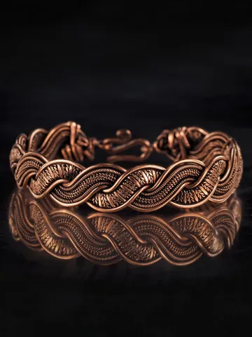 Woven copper wire bracelet Antique style handcrafted copper jewelry Unique gift $70.00
