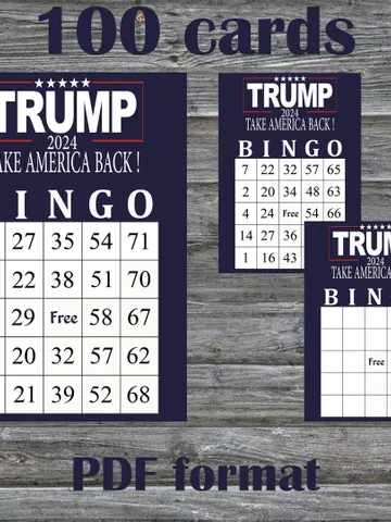 Trump bingo cards,Printable bingo trump,Donald Trump bingo card,Trump Bingo,100 Printable Bingo Cards--3 $7.95
