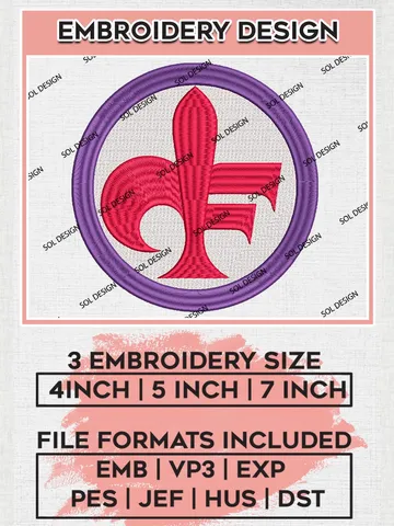 ACF Fiorentina Logo Embroidery Design Files, Serie A Embroidery files, Serie A ACF Fiorentina Teams, Football, Digital Download