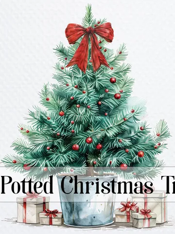 14 Potted Christmas Tree PNG Bundle, Printable Watercolor clipart for sublimation, Digital download, Paper craft, junk journals $2.64
