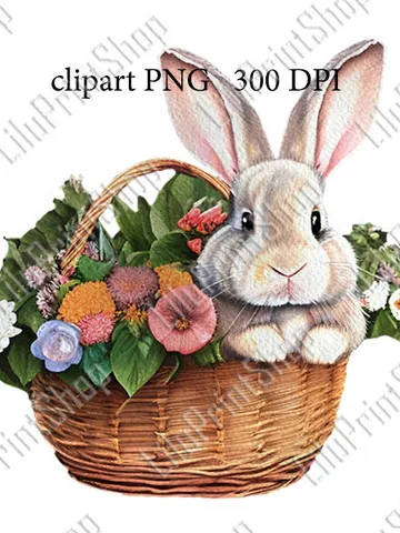 Easter Rabbit png Watercolor Easter Bunny Clipart for Sublimation Easter Clipart Spring Rabbit in Basket Instant download $2.71
