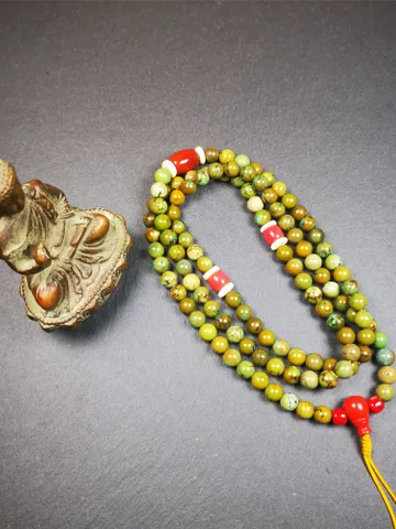 Gandhanra Old 108 Turquoise Beads Mala,Tibetan Prayer Beads for Meditation,Diameter 0.28&quot;, Circumference 32 inches $569.99