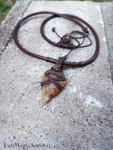 Tribal Stone Arrowhead Pendant for Men | Boho Necklace on Cord
