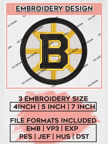NHL Boston Bruins Hockey Team Logo Embroidery Design, NHL Boston Bruins Logo Embroidery Files, Hockey Team Machine Embroidery, Machine Embroidery Design $6.99
