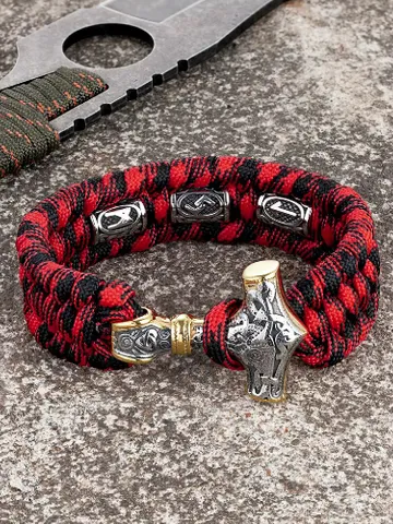 Paracord and stainless steel bracelet with Celtic runes and Thor's hammer $89.00