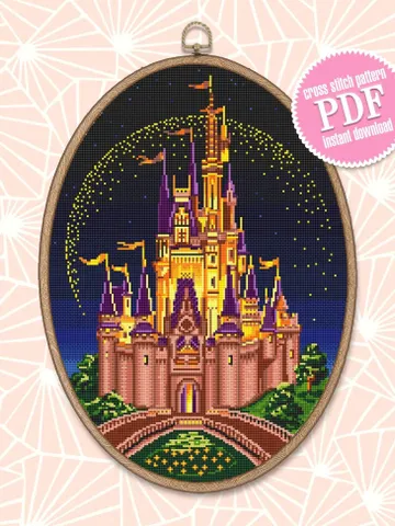 Cinderella castle cross stitch pattern download PDF Magic Kingdom cross stitch Fantasy night xstitch chart Castle princess embroidery #C2 $4.90