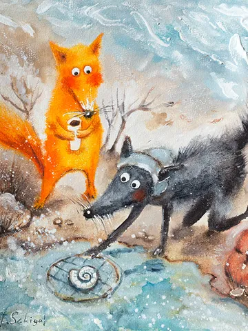 27×27cm Artwork by Julia Schigal "A Valuable Find" - watercolor, gouache, pastel $179.00