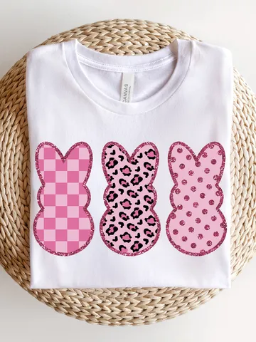 Bougie Bunnies PNG Easter Bunny PNG Easter Shirt Design Preppy PNG Leopard Print Pink Easter Png, Trendy Peeps design, Chekred Glitter $3.90