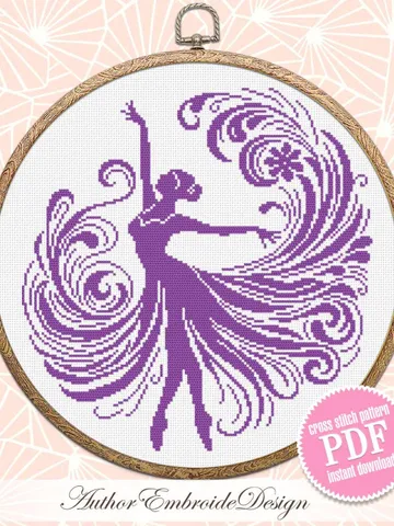 Dancing ballerina cross stitch pattern PDF download Elegant girl cross stitch chart, Monochrome ballet pattern digital PDF for beginner #O15 $4.50