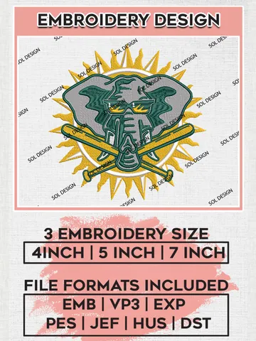 Oakland Athletics Machine Embroidery Design Files, MLB Oakland Athletics Team Embroidery, MLB Teams, 3 sizes, MLB Machine embroidery designs, Digital Download $6.99