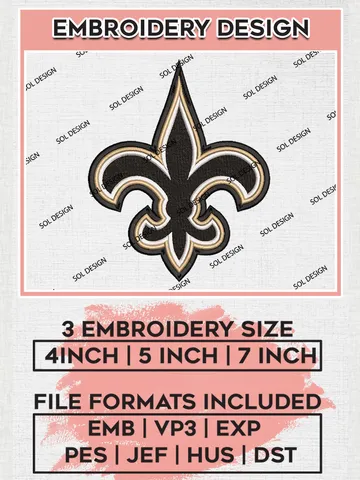 New Orleans Saints Embroidery Design Files, NFL Saints, NFL Embroidery Designs, NFL New Orleans Saints Machine Embroidery Design, Digital Download $6.99