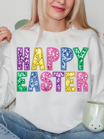 Happy Easter Sparkly Faux Sequins Easter Day Png, Cute Easter Day Shirt Design, Trendy Easter Day Png, Sublimation, Digital $4.46