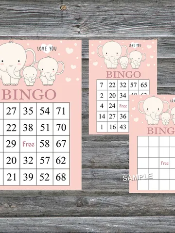 Baby Elephant bingo cards,Elephant bingo game,Elephant printable bingo cards,60 Bingo Cards,INSTANT DOWNLOAD--305 $3.95